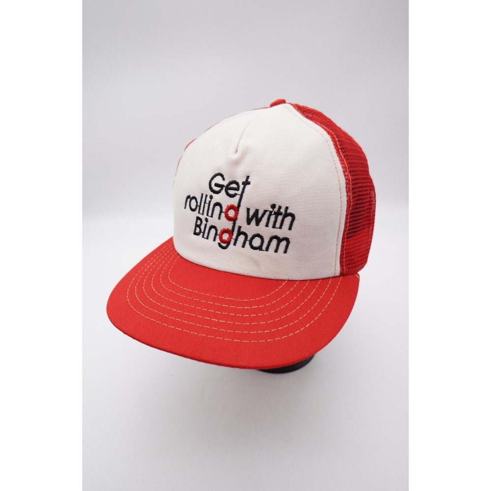 Vintage Snapback Trucker Hat Cap Bingham Rollers Red Foam Mesh Construction USA